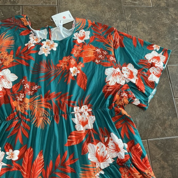 🔥3/$42 w FREE SHIPPING🔥 Floral ladies Dress in Teal and Orange - Picture 4 of 6